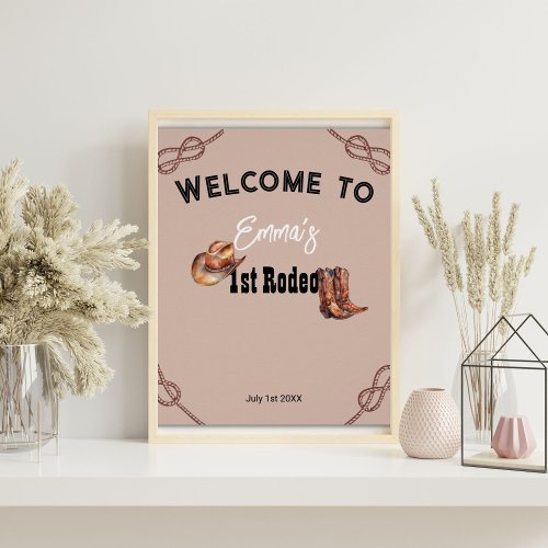 Pink Western Rodeo Cowgirl 1st Birthday Party Sign