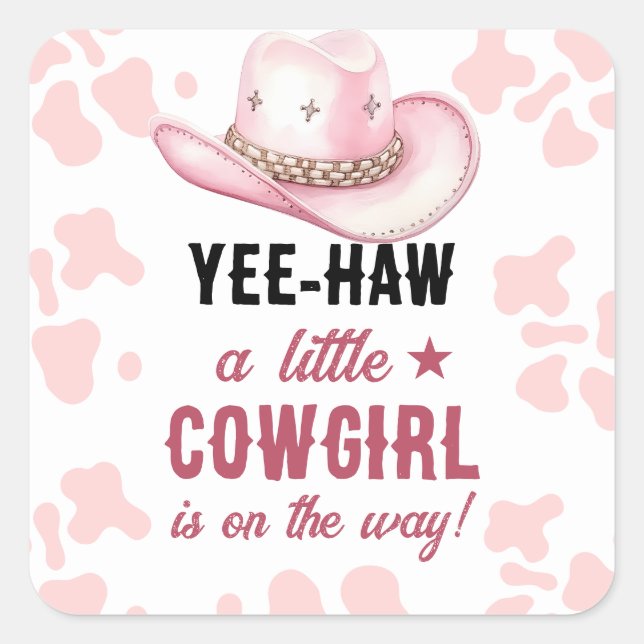 Pink Western Rodeo Cowgirl Baby Shower Square Sticker (Front)