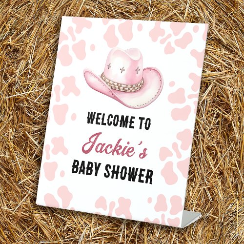 Pink Western Rodeo Cowgirl Baby Shower Welcome Pedestal Sign