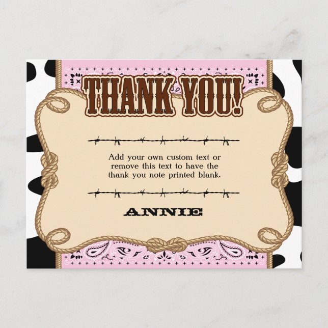 Pink Western Thank You Cards (Front)