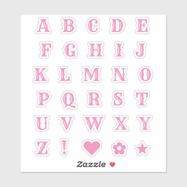 Pink Western Theme Party Letters Monogram Alphabet Sticker (Sheet)