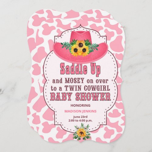 Pink Western Twin Cowgirls Baby Shower Invitation