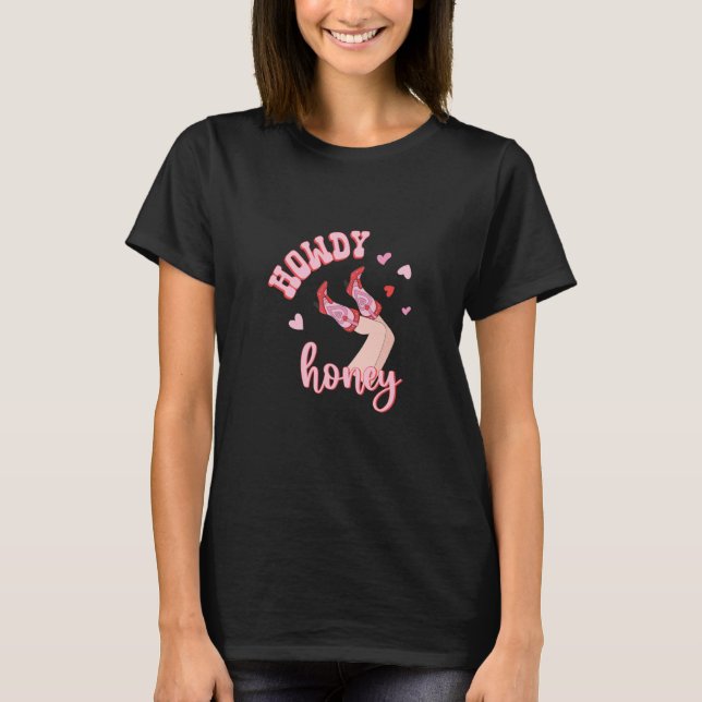 Pink Western Valentine's Day Cowgirl Howdy Partner T-Shirt (Front)