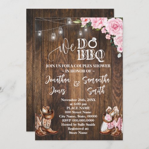 Pink Western We Do BBQ Country Couples Shower Invitation