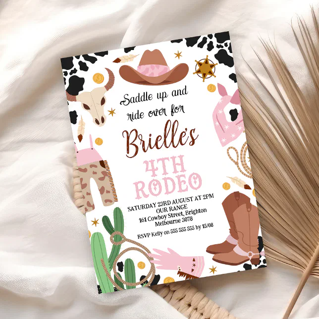 Pink Western Wild West 4th Rodeo Birthday Invitation | Zazzle