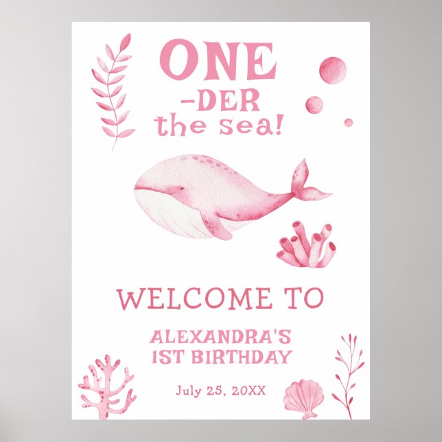 Pink Whale 1st Birthday Under the sea Poster (Front)