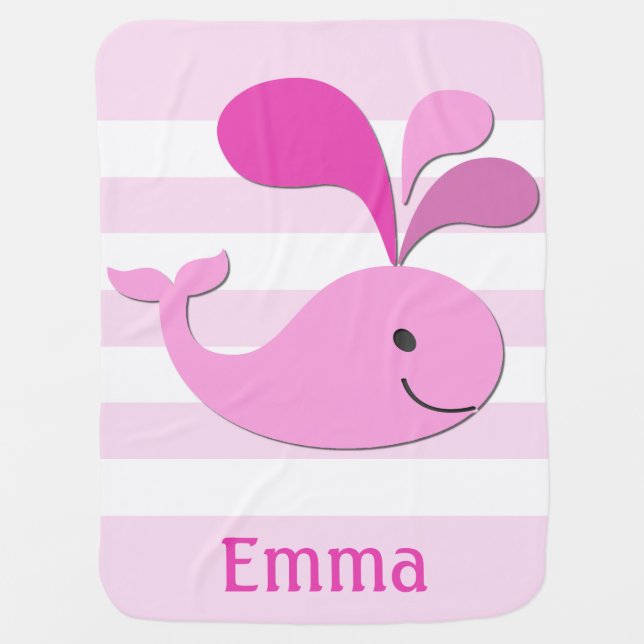 Pink Whale and Stripes Baby Blanket (Front)