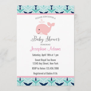 Pink Whale Baby Shower Invitation