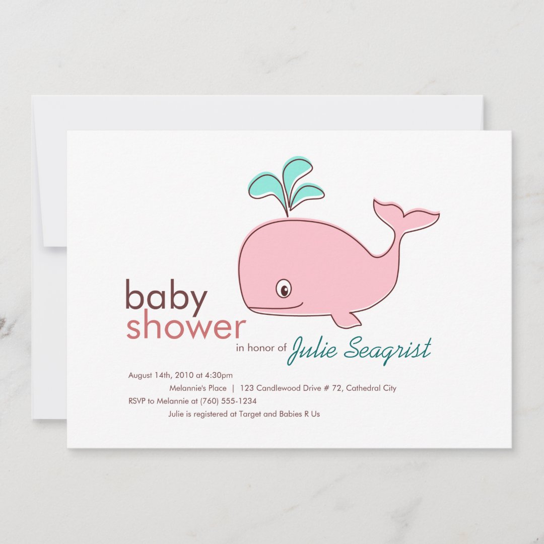 Pink Whale Baby Shower Invitations Zazzle