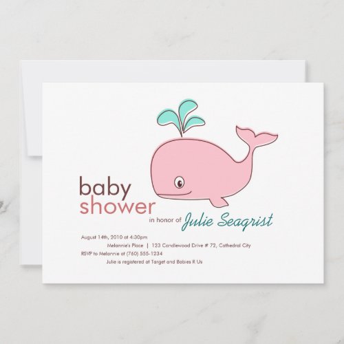 Pink Whale Baby Shower Invitations