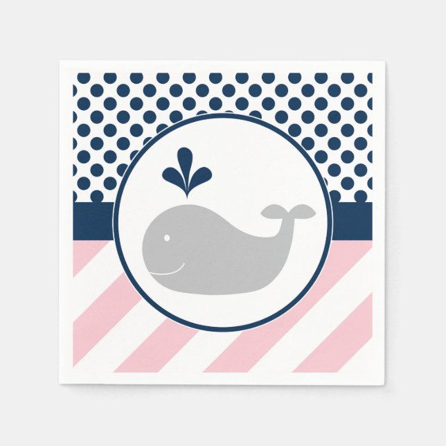 Pink Whale Baby Shower Napkins (Front)