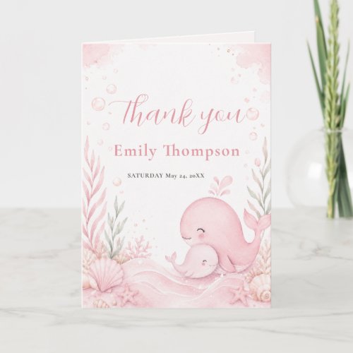 Pink Whale Baby Shower Thank You Card