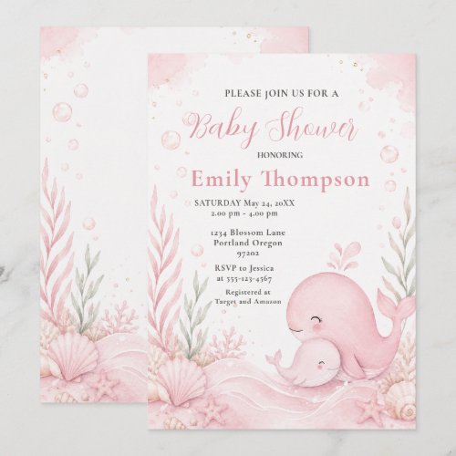Pink Whale Baby Shower Under the Sea Invitation