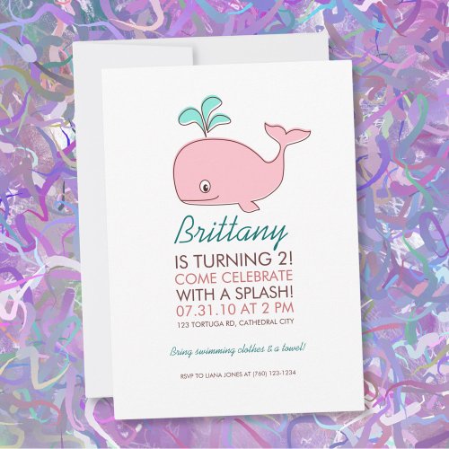 Pink Whale Birthday Party Custom Announcement
