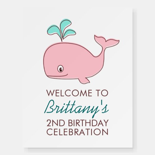 Pink Whale Birthday Party Welcome Sign