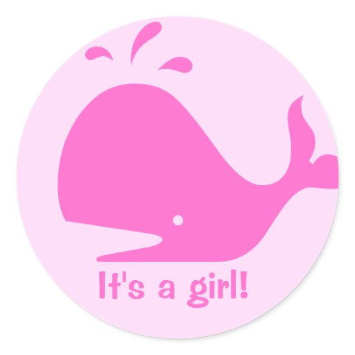 Pink whale cartoon stickers for baby showers. | Zazzle