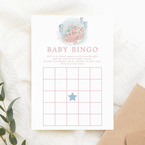 Pink Whale Girl Baby Shower Bingo Game Invitation