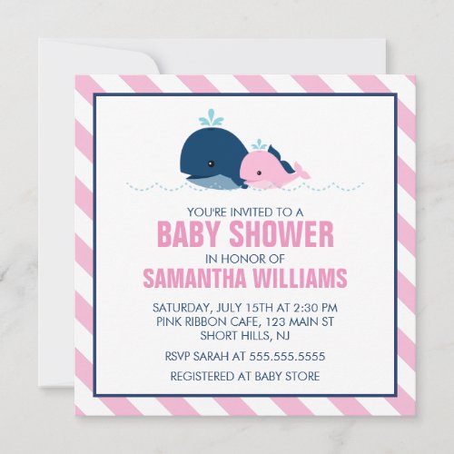 Pink Whale Girl Baby Shower Invitation