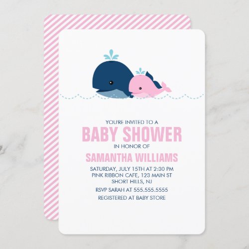 Pink Whale Girl Baby Shower Invitation