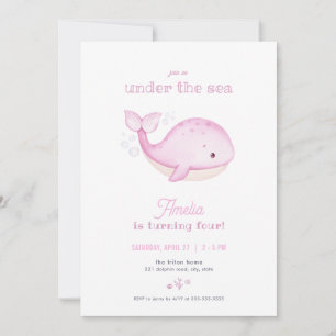 Pink Whale Girl Under the Sea Birthday Invitation