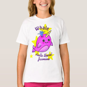 Pink Whale Hello There with Cute Yellow Stars T-Shirt