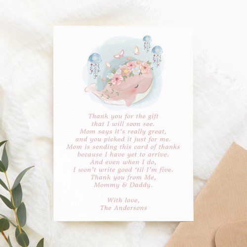 Pink Whale Jellyfish Baby Shower Thank You Card