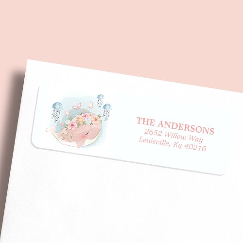 Pink Whale Jellyfish Girl Baby Shower Address Label