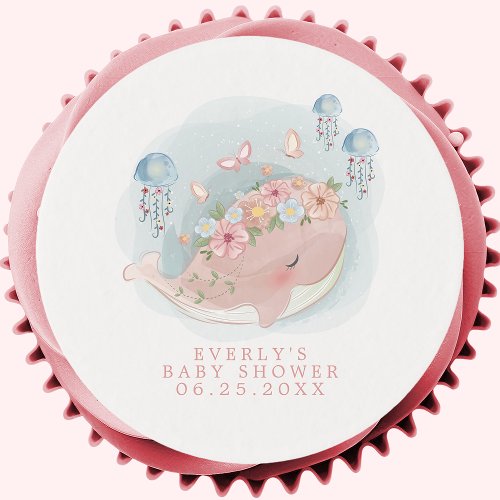 Pink Whale Jellyfish Girl Baby Shower Edible Frosting Rounds