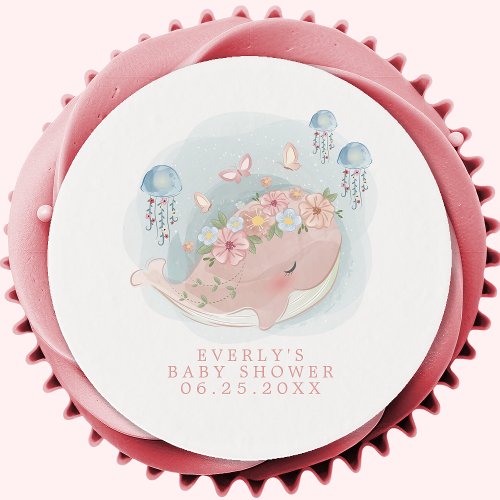 Pink Whale Jellyfish Girl Baby Shower Edible Frosting Rounds