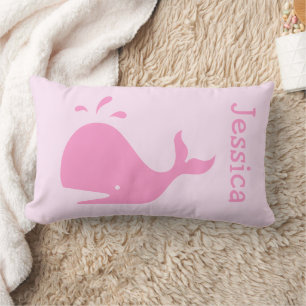 Pink whale lumbar pillow with custom baby name