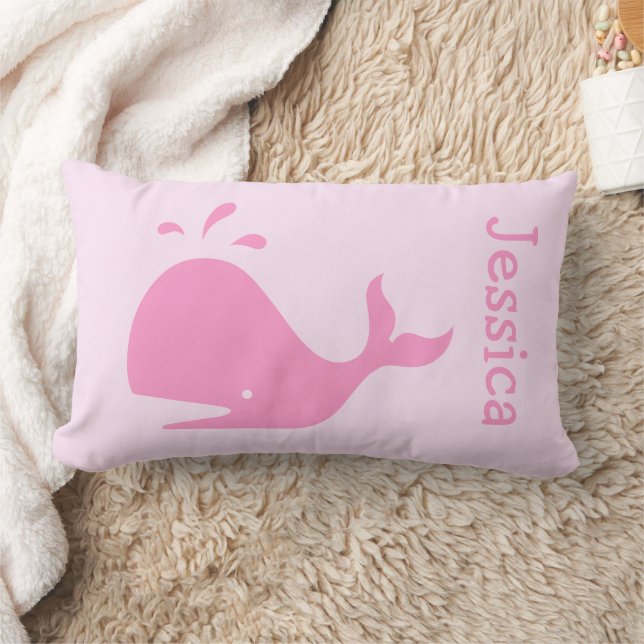 Pink whale lumbar pillow with custom baby name (Blanket)