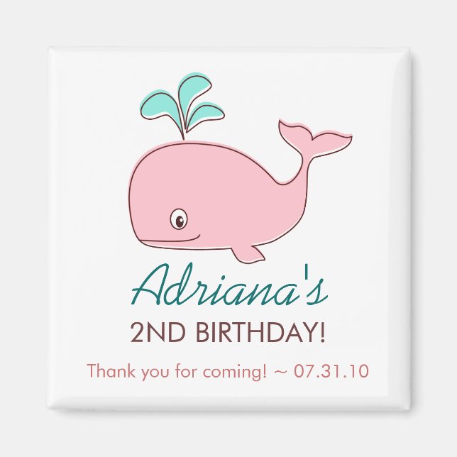 Pink Whale Magnet Party Favors (Front)