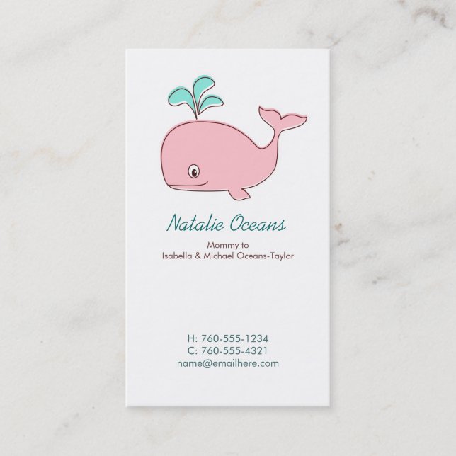 Pink Whale Mommy Calling Cards (Front)