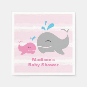 Pink Whale Nautical Baby Shower Napkin