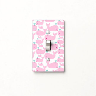 Pink Whale Nursery Print Light Switch Cover