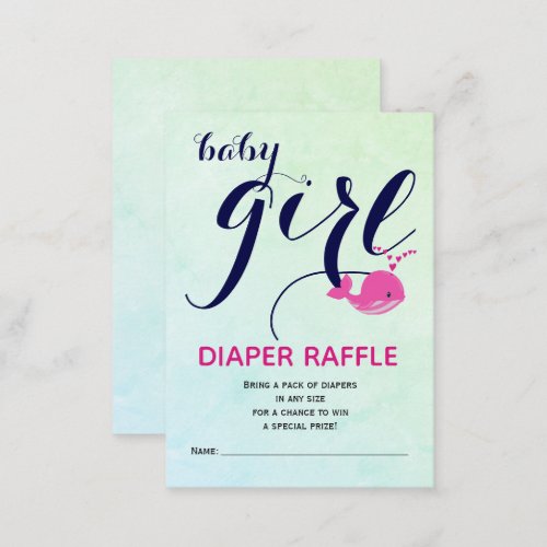 Pink whale ocean Diaper Raffle Baby Girl Shower Enclosure Card