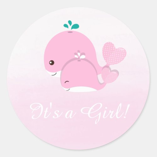 Pink Whale Ombre Its a Girl Baby Shower sticker