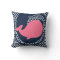 Pink Whale on Navy Blue Throw Pillow
