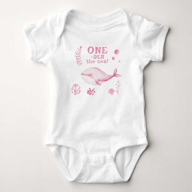 Pink Whale Oneder The Sea 1st Birthday  Baby Bodysuit (Front)