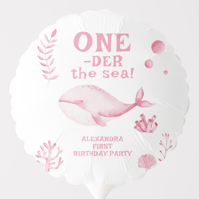 Pink Whale Oneder The Sea 1st Birthday  Balloon (Front)