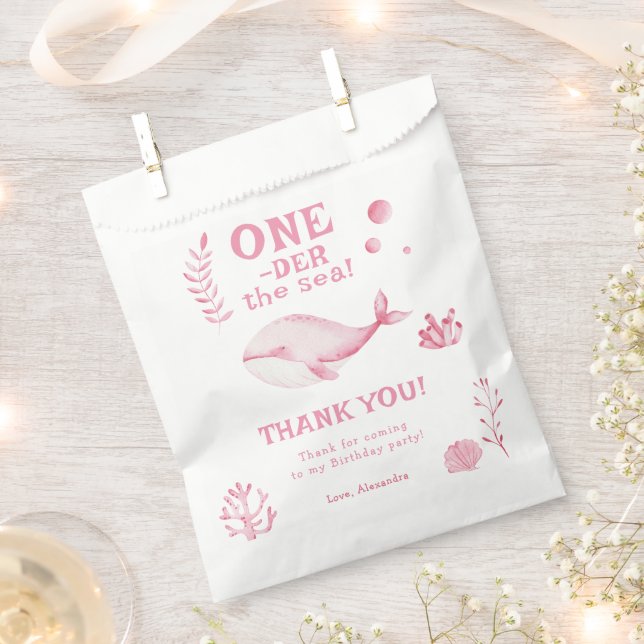 Pink Whale Oneder The Sea 1st Birthday  Favor Bag (Clipped)