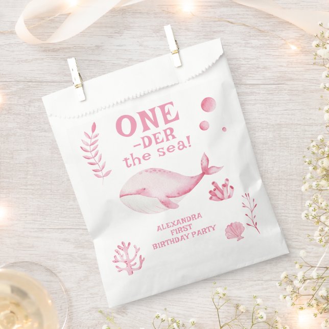 Pink Whale Oneder The Sea 1st Birthday  Favor Bag (Clipped)