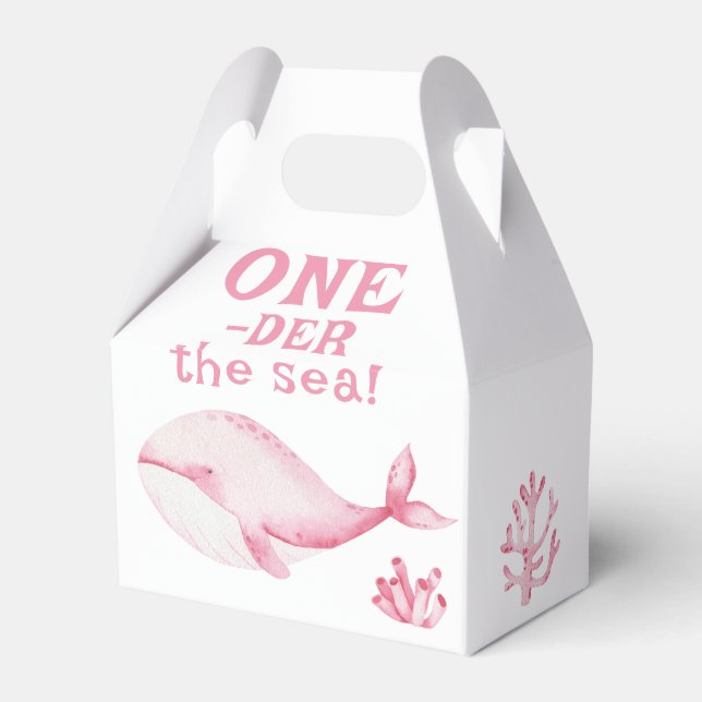 Pink Whale Oneder The Sea 1st Birthday  Favor Boxes (Front Side)