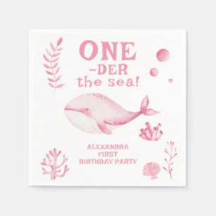 Pink Whale Oneder The Sea 1st Birthday Napkins