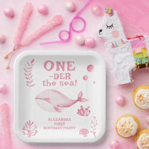Pink Whale Oneder The Sea 1st Birthday  Paper Plates