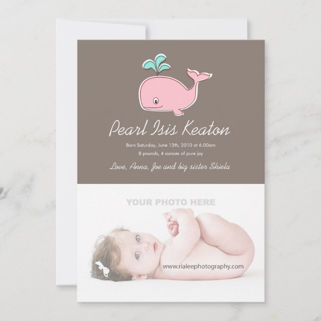 Pink Whale Photo Announcements (Front)