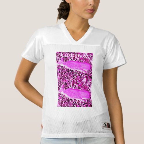 pink whale swimming design womens football jersey