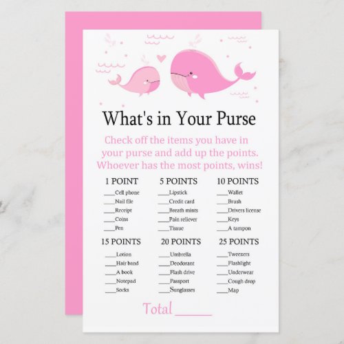 Pink Whale Whats in your purse game