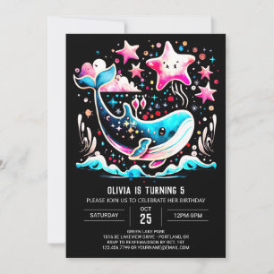Pink Whale Whimsical Girl Birthday Invitation
