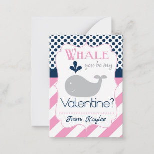 Pink Whale You Be My Valentine Note Card
